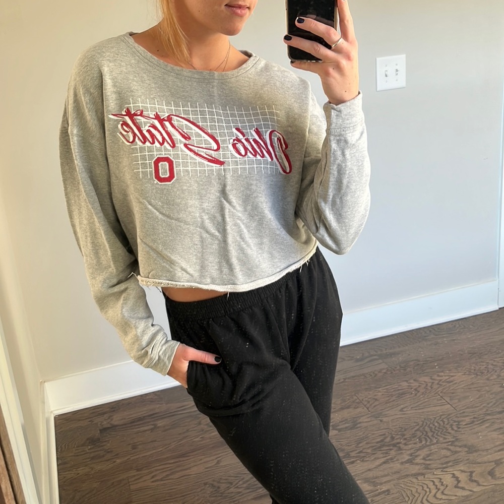 Ohio State open neck crop sweatshirt